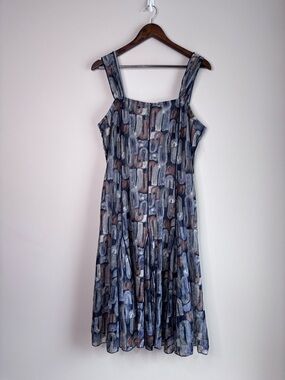 Linea Domani Blue Grey Woven Texture Sleeveless Dress Size 12